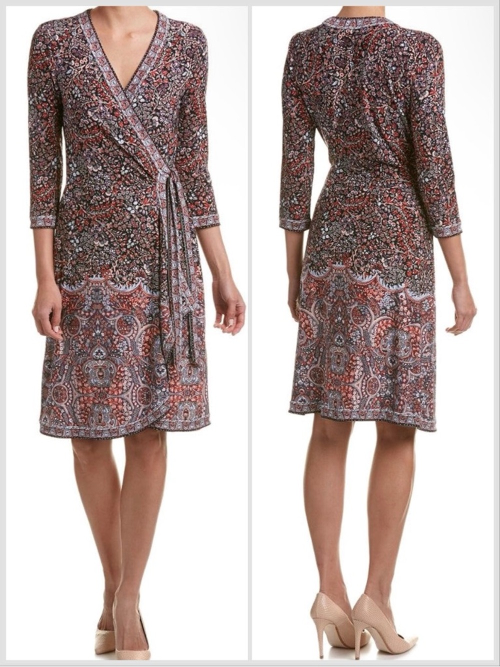 BCBG True Wrap Dress Adele in Terracotta Multi XS